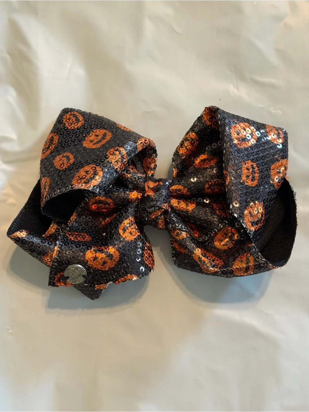 JoJo Siwa Black and Orange Sequin Pumpkin Bow Hair Clip